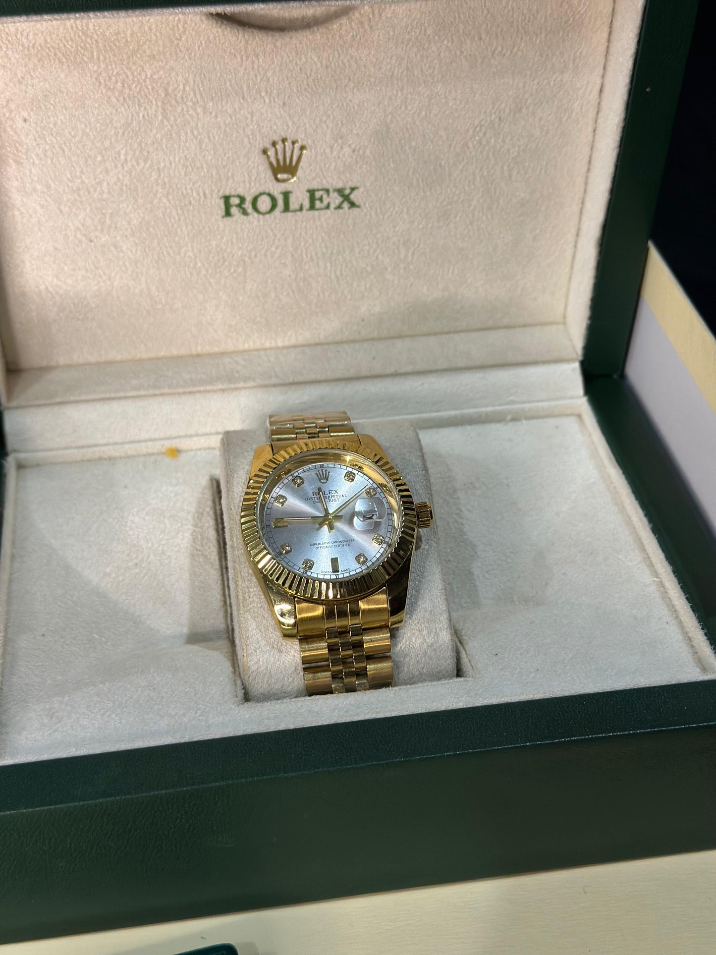 ROLEX  Date-Just  Gold Edition – Silver Diamond Dial